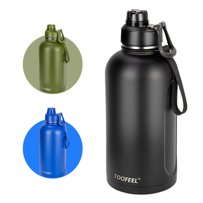 Toofeel Insulated Stainless Steel Water Bottle 74 oz 2.2L Double Walled Vacuum Big Thermos Leak Proof Cold Water Bottle Wide Mouth Metal Bottle for Hot and Cold Drinks BPA Free Midnight Black
