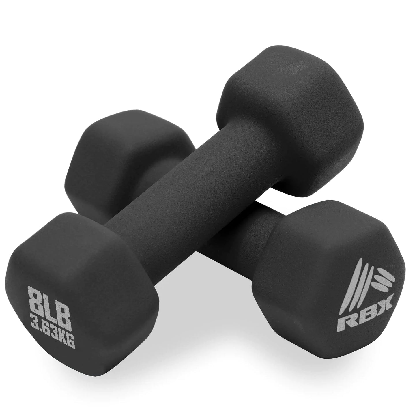 RBX Weights Dumbbells Set - Neoprene Arm Weights with Non-Slip Grip Strength Training Equipment Workout Weights for at Home or Gym Training Anti-Roll Black