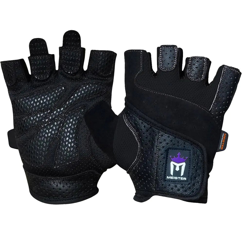 Meister Womens Fit Grip Weight Lifting Gloves w/Washable Amara Leather - Black - X-Large