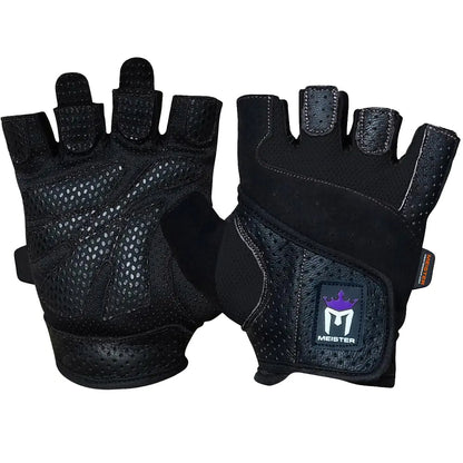 Meister Womens Fit Grip Weight Lifting Gloves w/Washable Amara Leather - Black - X-Large